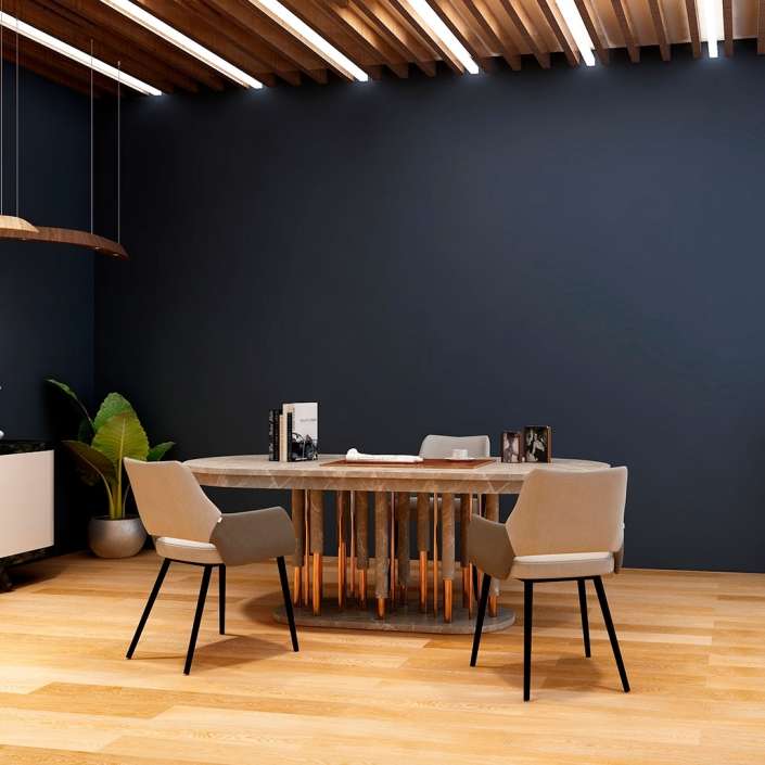 Piso laminado color natural en comedor